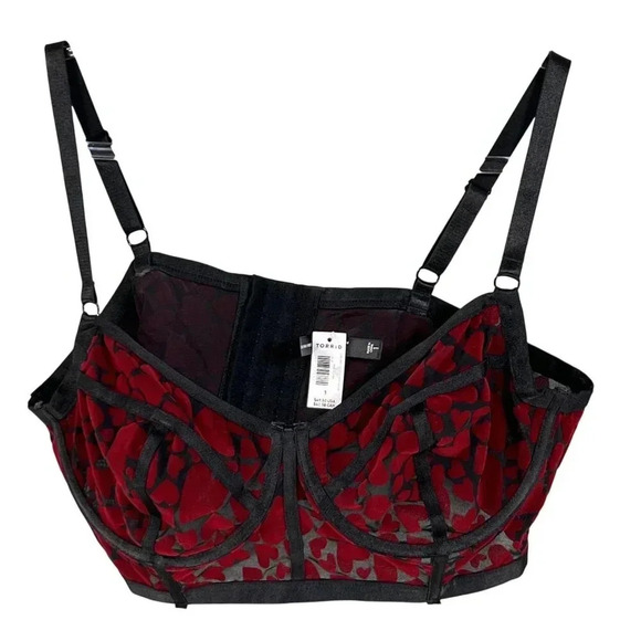 Torrid Curve NWT Womens 1 Bralette Longline Red Heart Velvet Burn Out Coquette - Picture 6 of 12